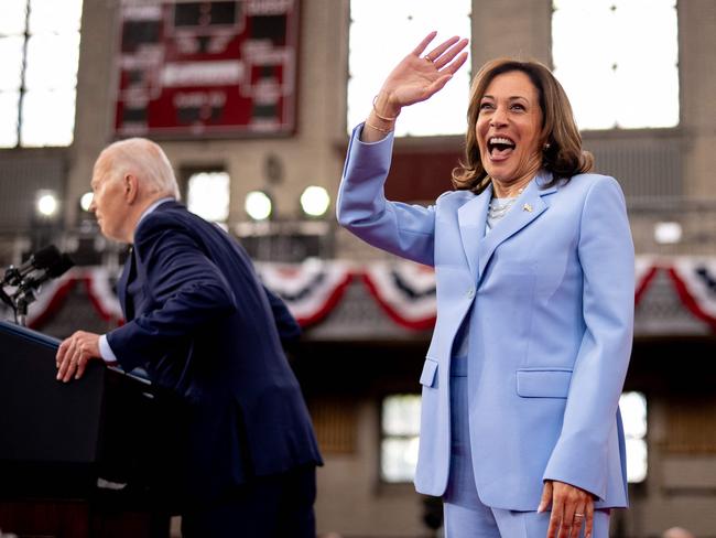 PHILADELPHIA, PENNSYLVANIA - MAY 29: U.S. President Joe Biden and U.S. Vice President Kamala Harris stand on stage at the conclusion of a campaign rally at Girard College on May 29, 2024 in Philadelphia, Pennsylvania. Biden and Harris are using today's rally to launch a nationwide campaign to court black voters, a group that has traditionally come out in favor of Biden, but their support is projected lower than it was in 2020.   Andrew Harnik/Getty Images/AFP (Photo by Andrew Harnik / GETTY IMAGES NORTH AMERICA / Getty Images via AFP)