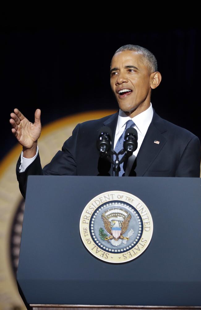 President Barack Obama gives his farewell address at McCormick Place in Chicago. Picture: AP