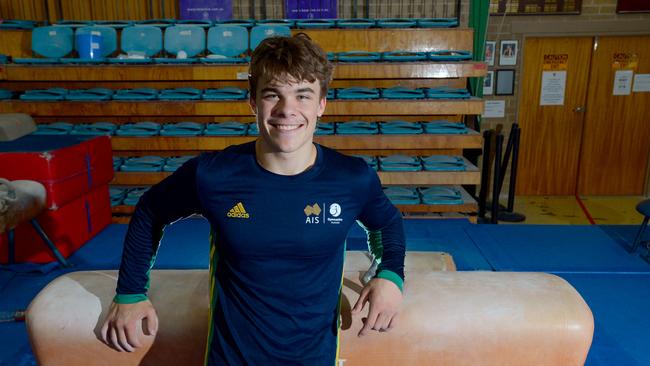 Gymnast Jesse Moore has set his sights on the Paris Olympics after representing the country at junior and senior level. Picture: Sam Wundke