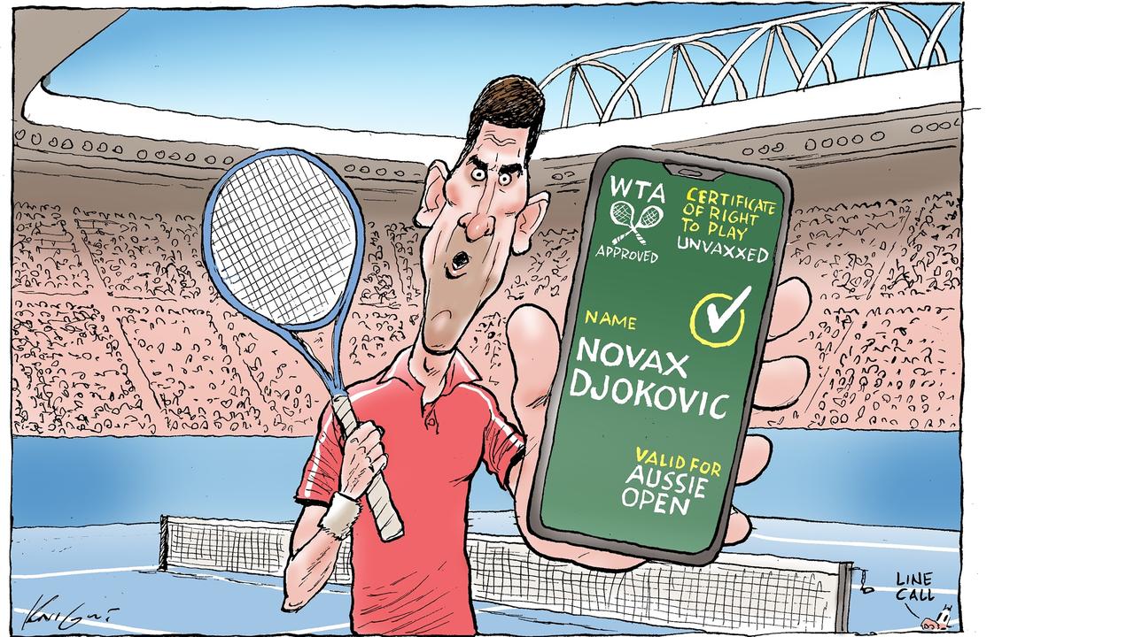 Cartoonist Mark Knight says tennis star Novak Djokovic will need a special passport to play in the Australian Open this summer.