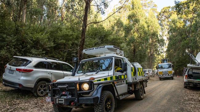 Emergency services responding to the aviation accident at Mt Disappointment. Picture: Jason Edwards