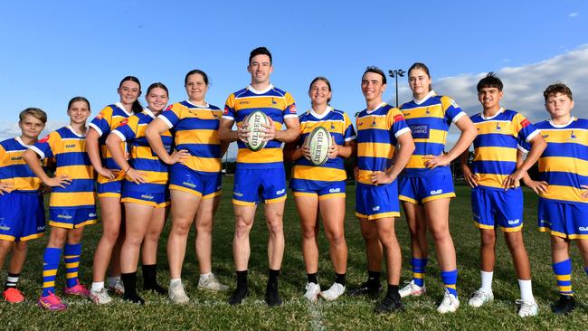 Townsville Brolgas players from different divisions at Mike Carney Toyota Park ahead of clash against teams from Cairns. Abel Warren, Vogue Leviston, Kate Hollis, Ava Cook, Lorianna Weier, Josh Fletcher, Jenna Poole, Josh Carman, Bella Canning, Xydan Scarff and Harvey Reddy. Picture: Evan Morgan