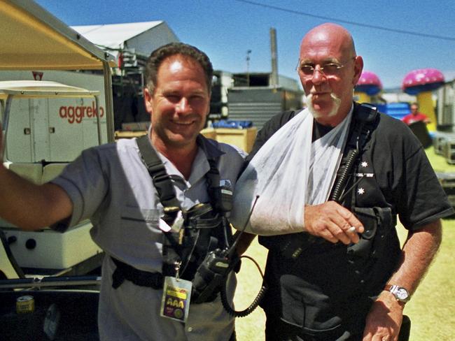 The show must go on. Howard Freeman (right) backstage at the Big Day Out. Picture: Sophie Howarth