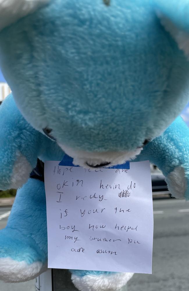 The heartbroken family of 12-year-old Dawlon Smith-Saunders, who died after a horror scooter and ute crash on Father's Day, has placed items in tribute to him by the roadside on David Low Way in Bli Bli. Picture: Letea Cavander