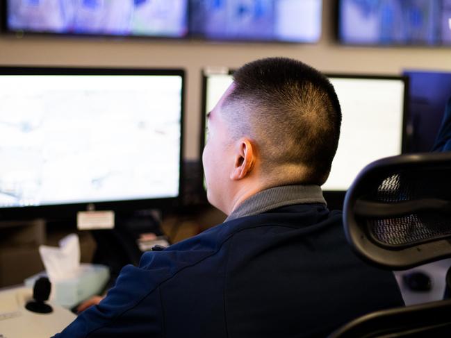 Monitoring CCTV vision at Peter McAulay centre in Darwin. Picture: Esther Linder.