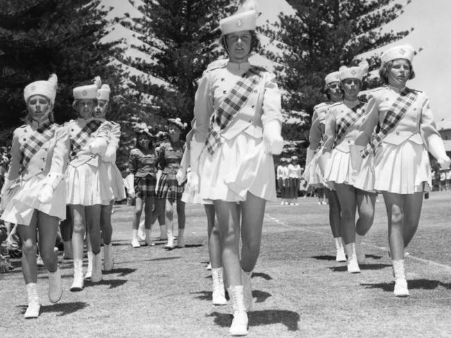 Glengowrie Juniors take part in the marching girls’ competition at Commemoration Day celebrations in Glenelg, 1960.