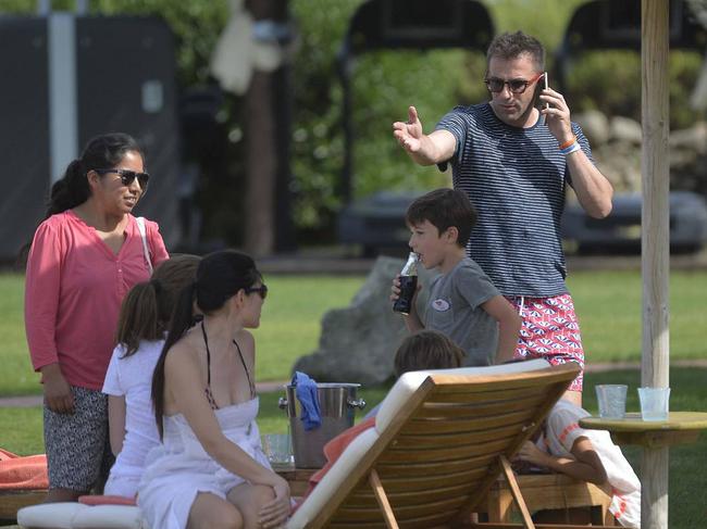 GKDG47 Italian former professional footballer Alessandro Del Piero spends the day on the beach with his family in Porto Cervo, Italy. Featuring: Au Pair Esmeralda Huanca Ramirez (left), Alessandro Del Piero (right), Sonia Amoruso (centre), Tobias Del Piero, Sasha Del Piero, Dorotea Del Piero Where: Porto Cervo, Italy