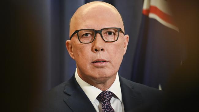 Peter Dutton says a government he leads will pursue constitutional recognition and legislated local and regional voices. Picture: NCA NewsWire / Martin Ollman