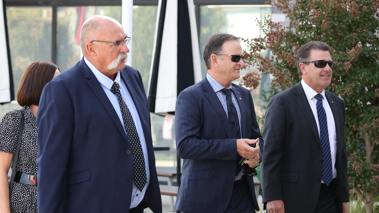 Former Australian cricketers Merv Hughes, Mark Waugh and Mark Taylor arrive. Picture: David Caird