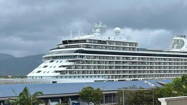 The Seven Seas Explorer was the first cruise ship to return to Cairns after the landfall of Cyclone Jasper bringing with her 700 passengers set for tours around the region. Photo: Tony Williamson (Facebook)