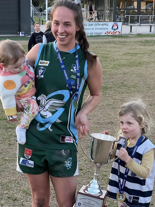 Mardi Dangerfield with the premiership cup