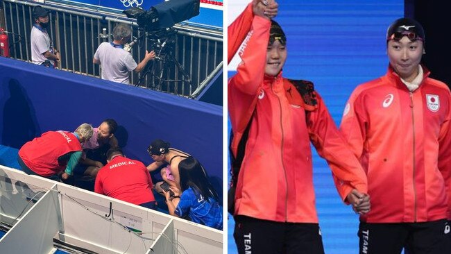 Japan's Rikako Ikee collapse on pool deck.