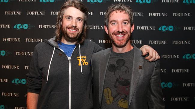 Doubly rich: Tech duo Mike Cannon-Brookes (left) and Scott Farquhar, co-founders of software company Atlassian, top the 2016 BRW Young Rich List. Picture: Kelly Sullivan/Getty Images