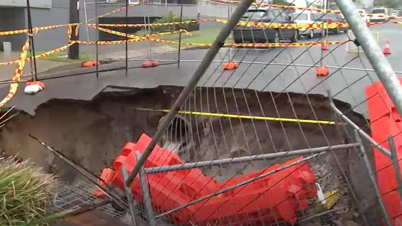 Dover Heights residents were left surprised on Saturday night when a sinkhole engulfed a construction site. Picture: ABC News