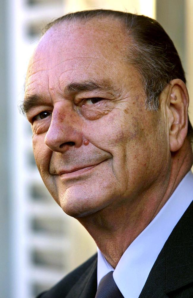 French President Jacques Chirac smiles during a visit in Provins in 2019. Picture: PATRICK KOVARIK / AFP.