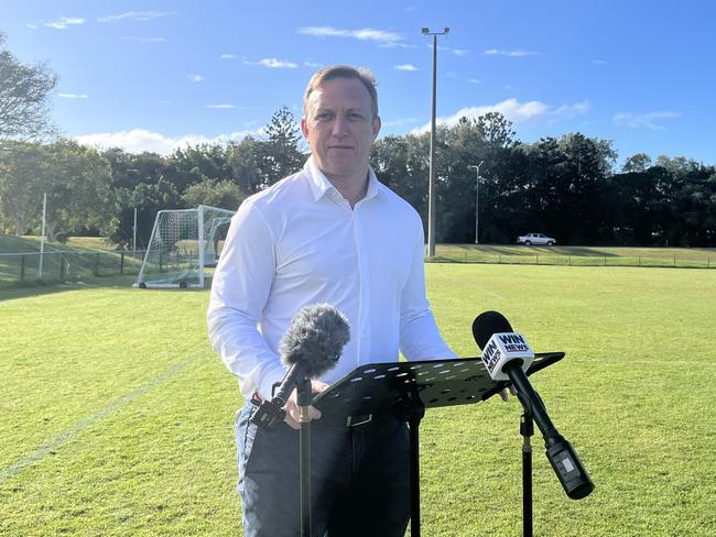 Opposition Leader Stephen Miles attending a press conference at the Mackay Lions Soccer Club with local Mackay youth speaking on a petition to urge the LNP to reinstate the FairPlay vouchers program. June 6, 2025