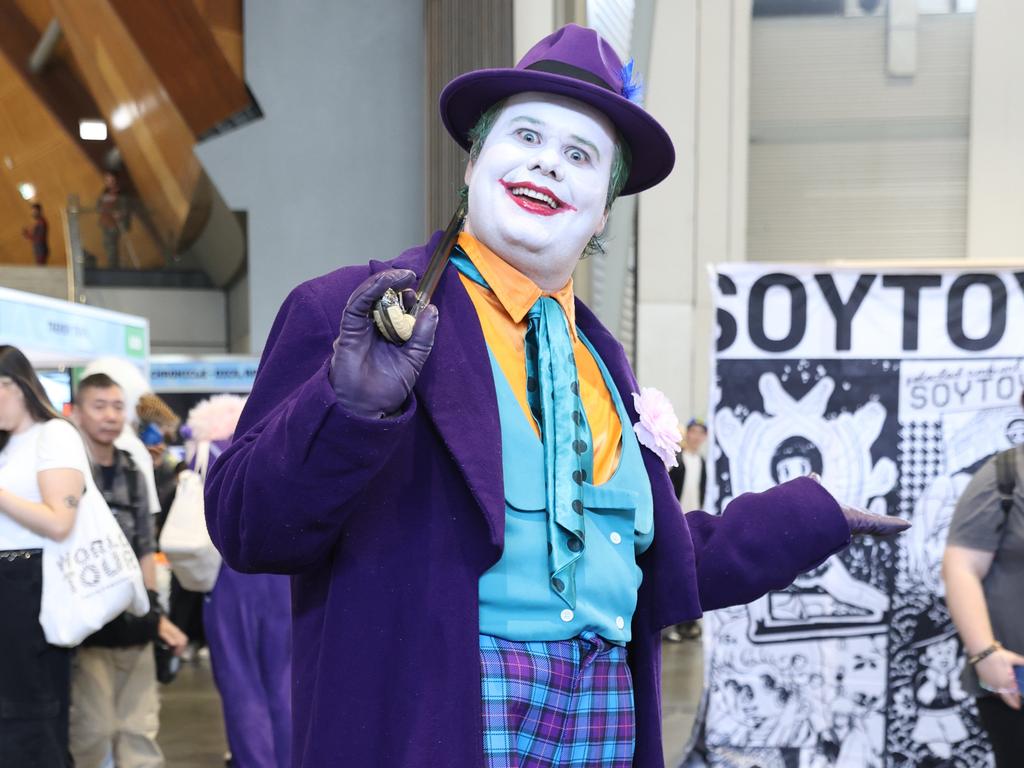 Mr Sellers channels Jack Nicholson’s Joker from 1989 at the Oz Comic Con event at Sydney Olympic Park. Picture: NewsWire / Damian Shaw