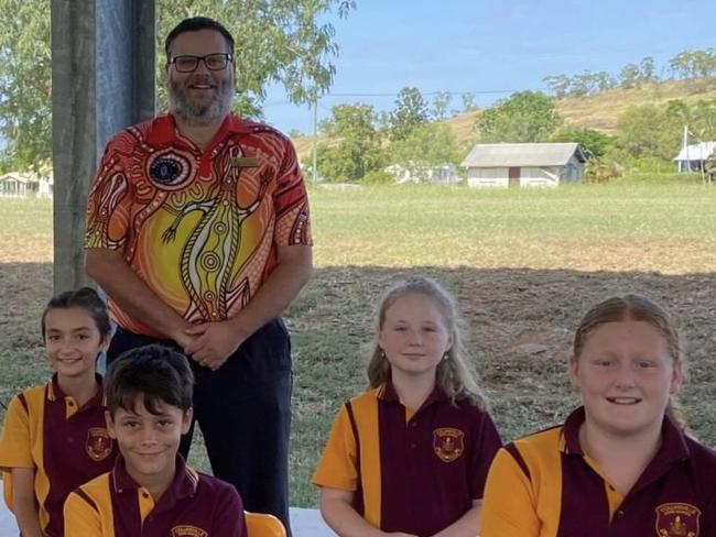 Collinsville State School principal Matthew Grosskreutz stands behind school leaders (back row) Bella Pridgeon and Anna Honnery and (front row) Tye Illguth and Lily Milne. Picture: Contributed