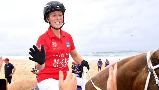 Royal show jumper and Olympian Zara Tindall after the beach race at Surfers Paradise. Picture: NCA NewsWIRE / John Gass