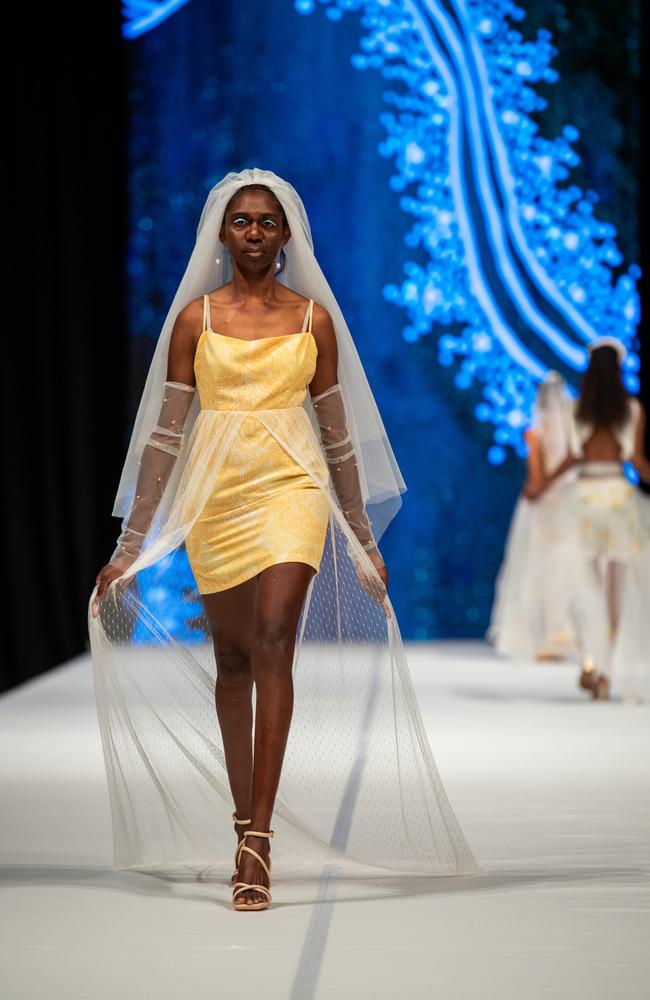 2024 Country to Couture at the Darwin Convention Centre showcases hand-designed First Nations fashion. Picture: Pema Tamang Pakhrin