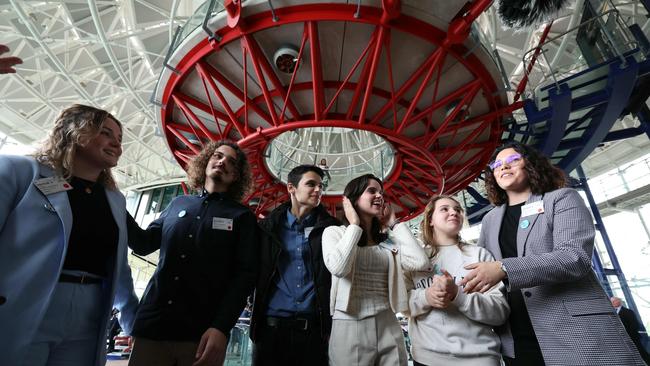 Youths from Portugal who brought forth a petition react after the announcement of decisions after a hearing of the European Court of Human Rights. Picture: AFP