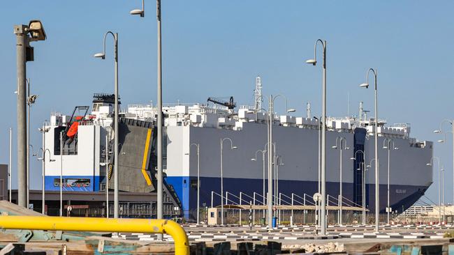 MV Helios Ray docked in Dubai's Port Rashid on Sunday. Picture: AFP