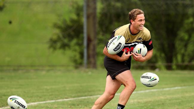 Matt Moylan has fun at training on Wednesday. Picture: Gregg Porteous