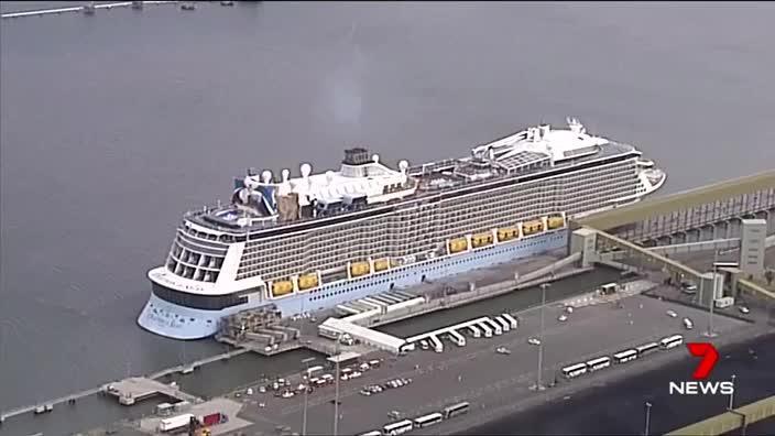 Massive Ovation of the Seas cruise ship docks in Brisbane