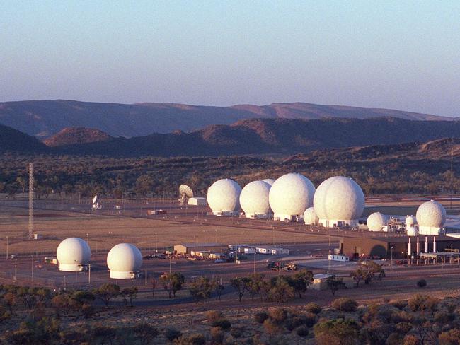 The radar domes of the top-secret joint US-Australian missile defence base at Pine Gap near Alice Spring in Central Australia. Picture: AAP