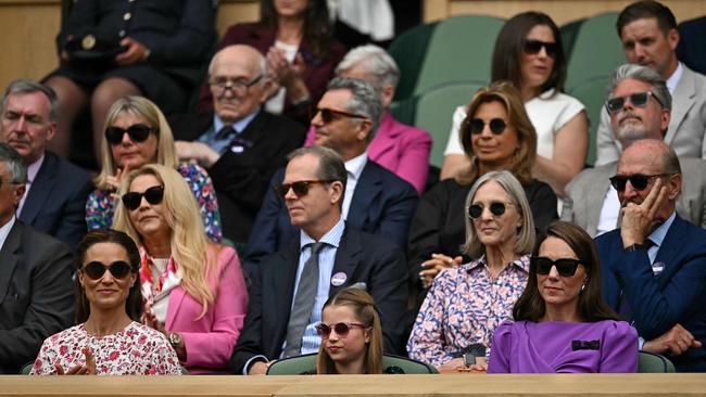 Pippa Middleton with Princess Charlotte and the Princess of Wales. (Photo by Ben Stansall / AFP)