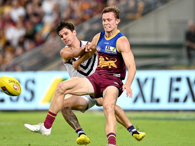 Ryan Lester (right) is intent on enjoying his football, whether it’s in the AFL or the VFL Picture: Bradley Kanaris/AFL Photos/via Getty Images