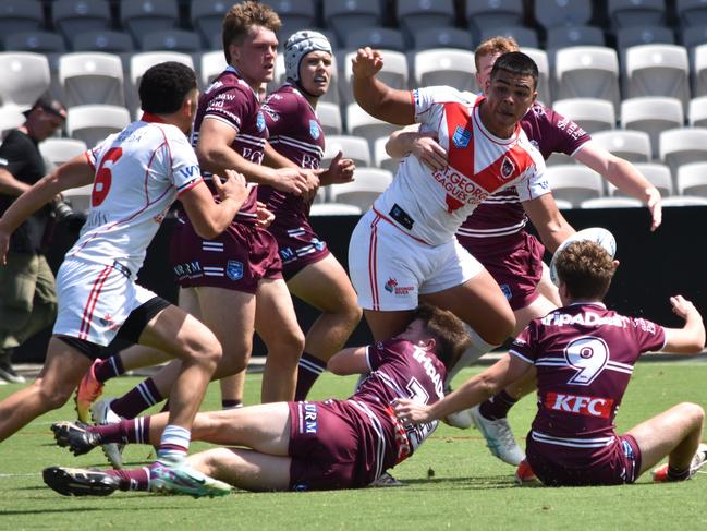 Jacob Halangahu looks for an offload. Picture: Sean Teuma