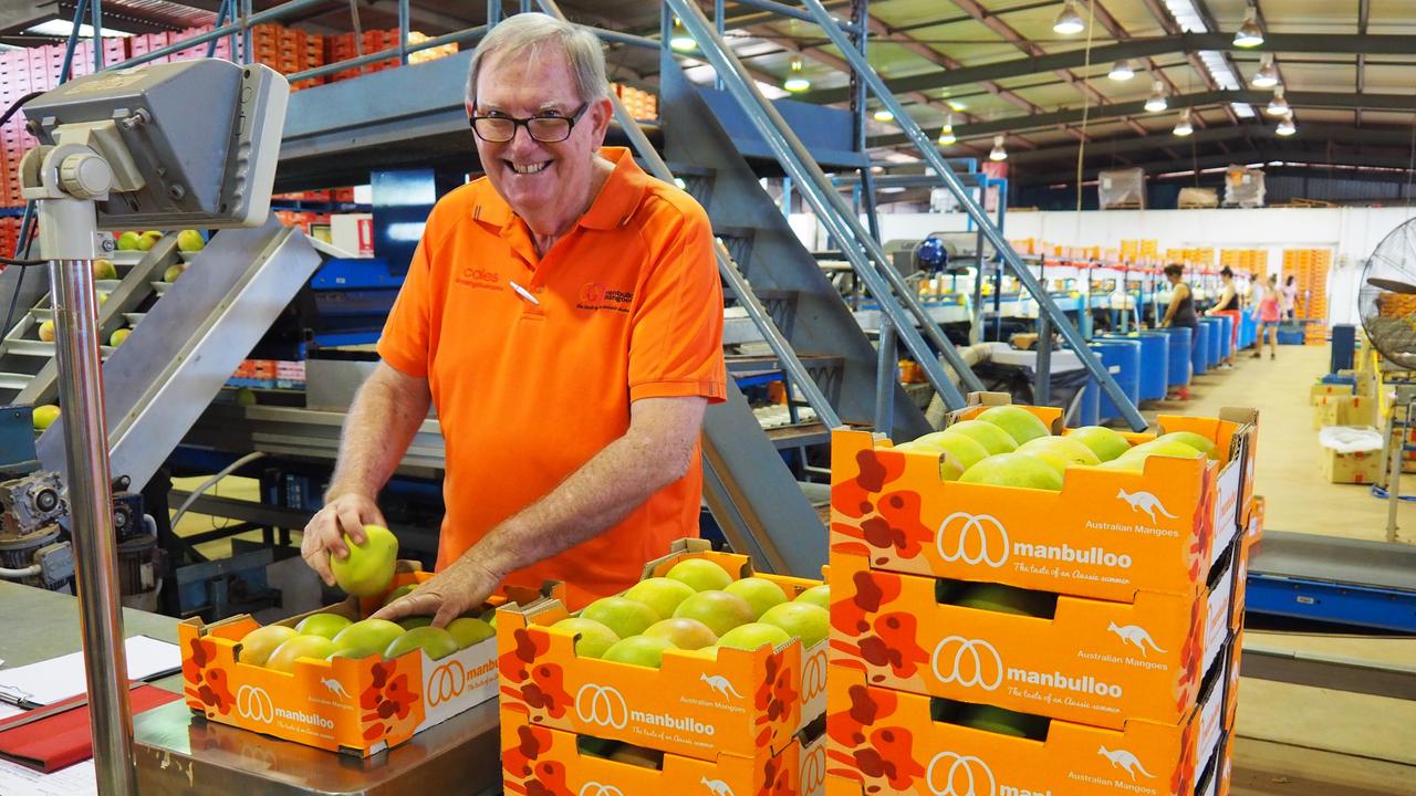 Manbulloo quality manager Scott Ledgee packing NT mangoes for export to the US.