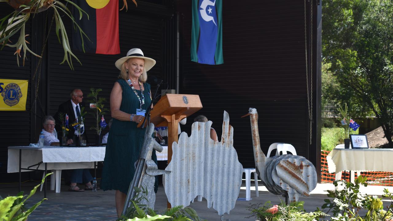 Australia Day ambassador Lyndey Milan gives the opening address at the 2021 Australia Day ceremony in Kyogle.