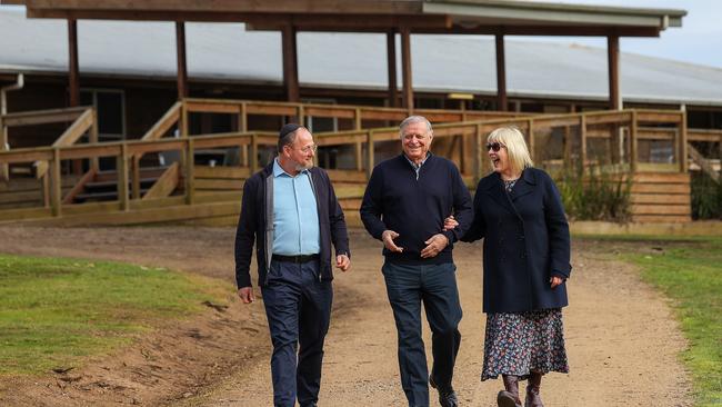 Sam and Christine Tarascio with their philanthropic business partner Rabbi Moshe Khan. Picture: Ian Currie