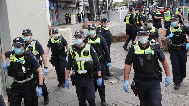 Dozens of police officers were sent on patrol. Picture: David Crosling