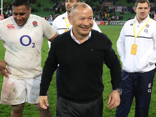 MELBOURNE, AUSTRALIA - JUNE 18: Eddie Jones, the England head coach, celebrates after their victory during the International Test match between the Australian Wallabies and England at AAMI Park on June 18, 2016 in Melbourne, Australia. (Photo by David Rogers/Getty Images)