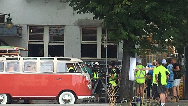 Contestants arrive at the Gatwick Hotel in St Kilda in a kombi van on Thursday, February 8, 2018. Picture: Fiona Byrne