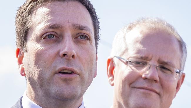 Victorian Leader of the Opposition Matthew Guy with Prime Minister Scott Morrison. Picture; AAP.