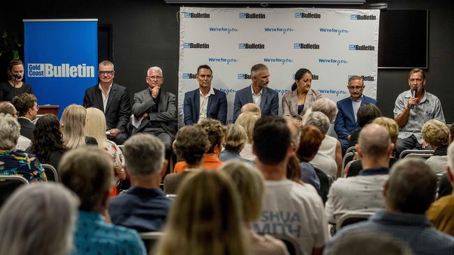 The You Decide Gold Coast Bulletin Election Forum for Division 10 and 12, held at Kurrawa Surf Life Saving Club. The Division 10 candidates on stage. Picture: Jerad Williams