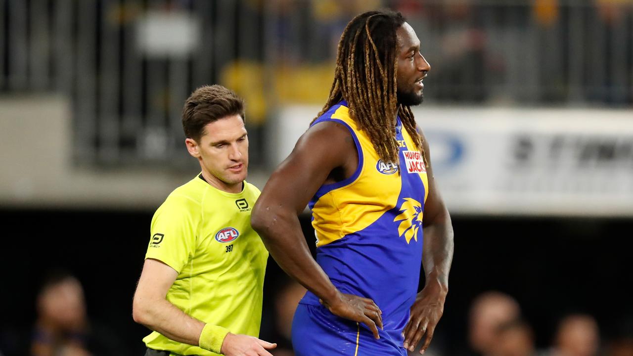 Nic Naitanui was reported for the scuffle. Photo: Michael Willson/AFL Photos via Getty Images.