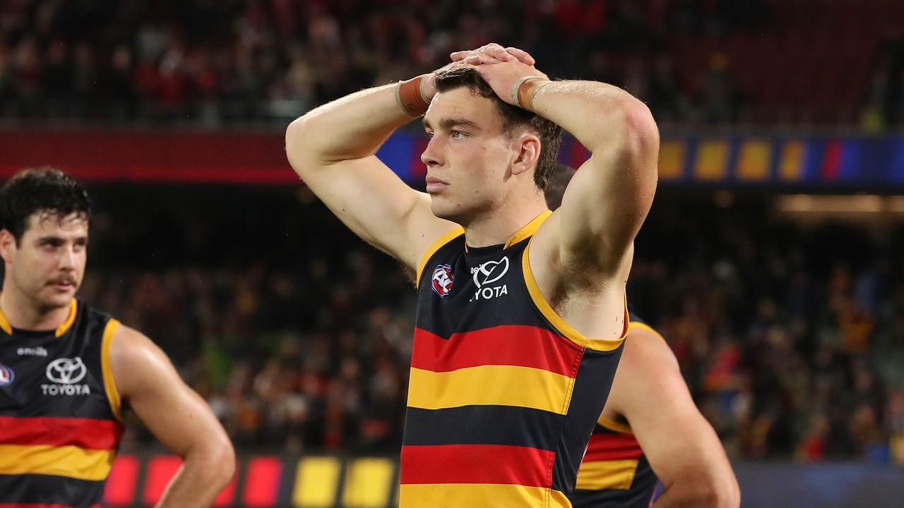 Riley Thilthorpe has been dropped for the final round clash with the Eagles but will play as the sub. Picture: Sarah Reed/AFL Photos via Getty Images