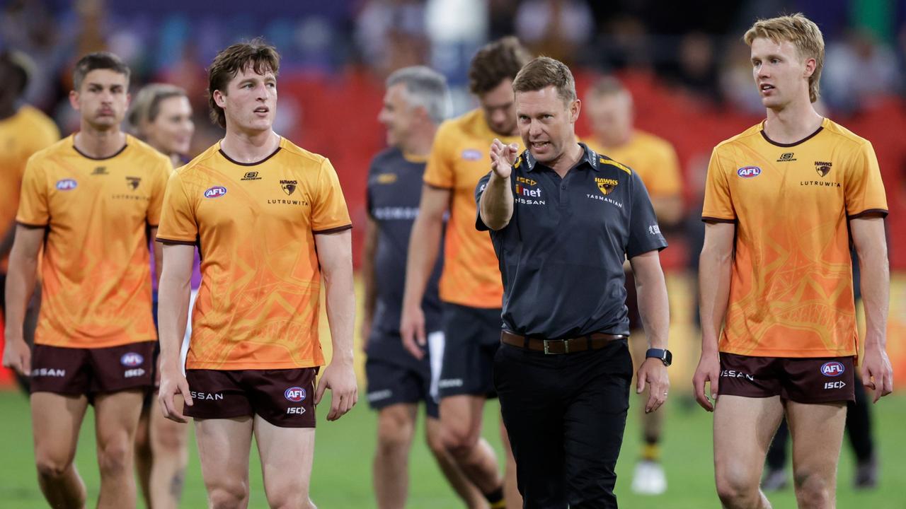 Hawthorn coach Sam Mitchell says he is prepared to risk the Hawks entering their clash with North Melbourne overdone after sticking to his promise of a hard week of training. Picture: Russell Freeman / Getty Images