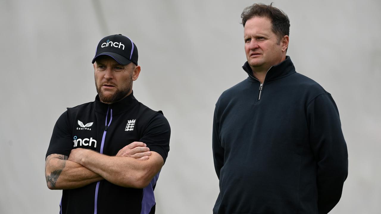 England coach Brendon McCullum and Director of Men’s Cricket Rob Key. Photo by Gareth Copley/Getty Images