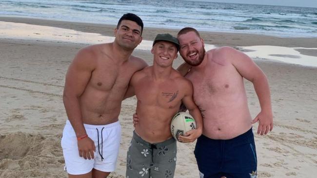 David Fifita, Tanah Boyd and Geordie Brand hit the beach. Picture: David Fifita / Instagram