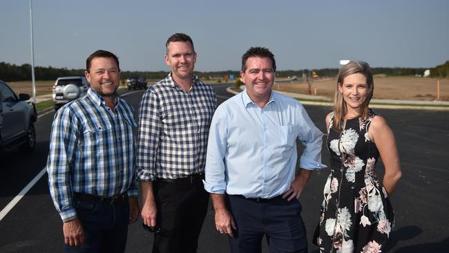 Moreton Bay Regional councillor Adam Hain, Ray White Commercial’s Ashley Rees and Chris Massie, and councillor Brooke Savige at Corporate Park East.