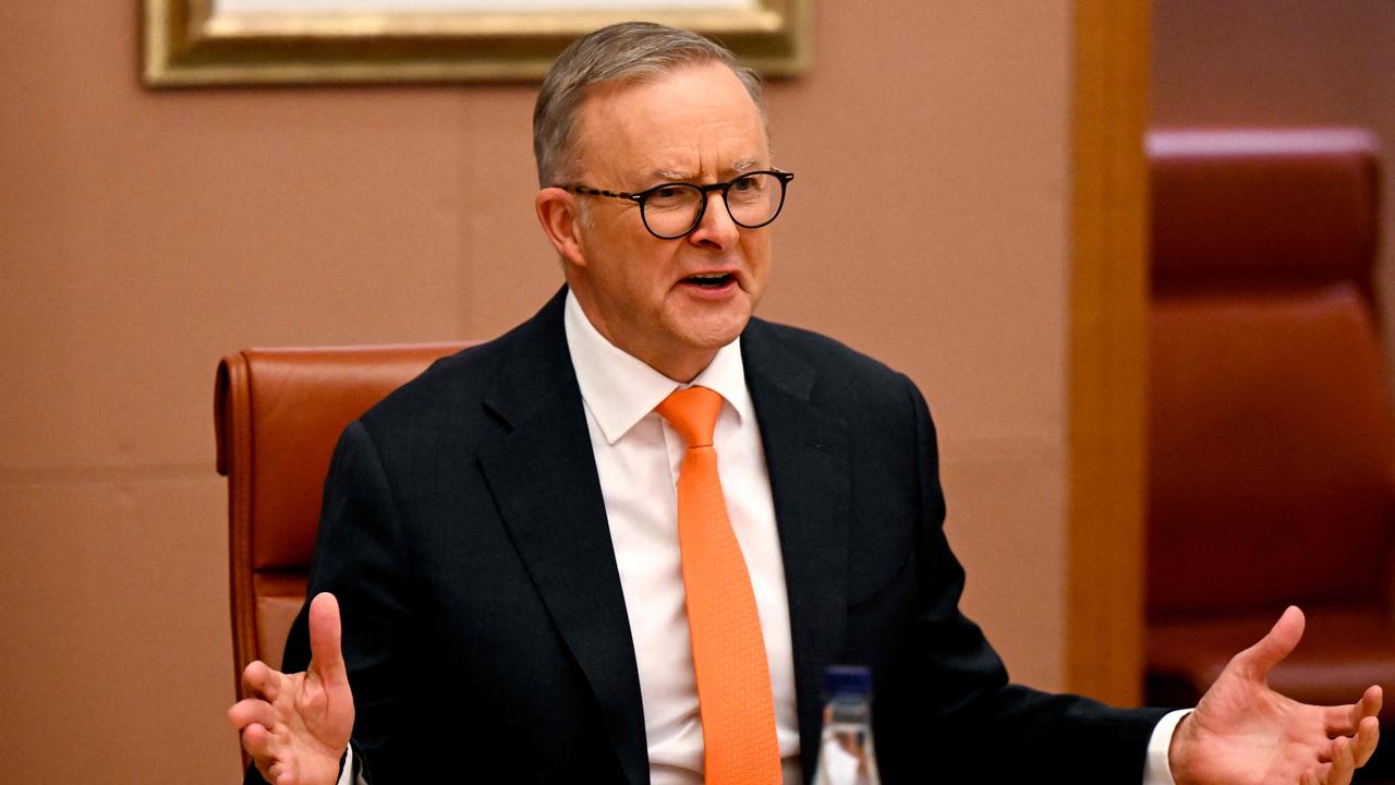 Australian Prime Minister Anthony Albanese attends a meeting at Parliament House in Canberra.