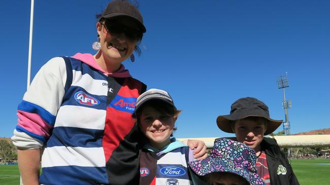 Hannah, Mileeah, Charlie and Lacey. Fans flocked to see the Demons take on the Dockers at Traeger Park, Alice Springs, on June 2, 2024.