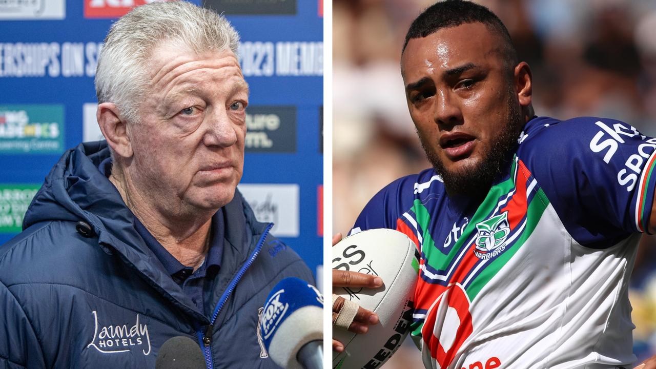 Bulldogs boss Phil Gould and Addin Fonua-Blake.