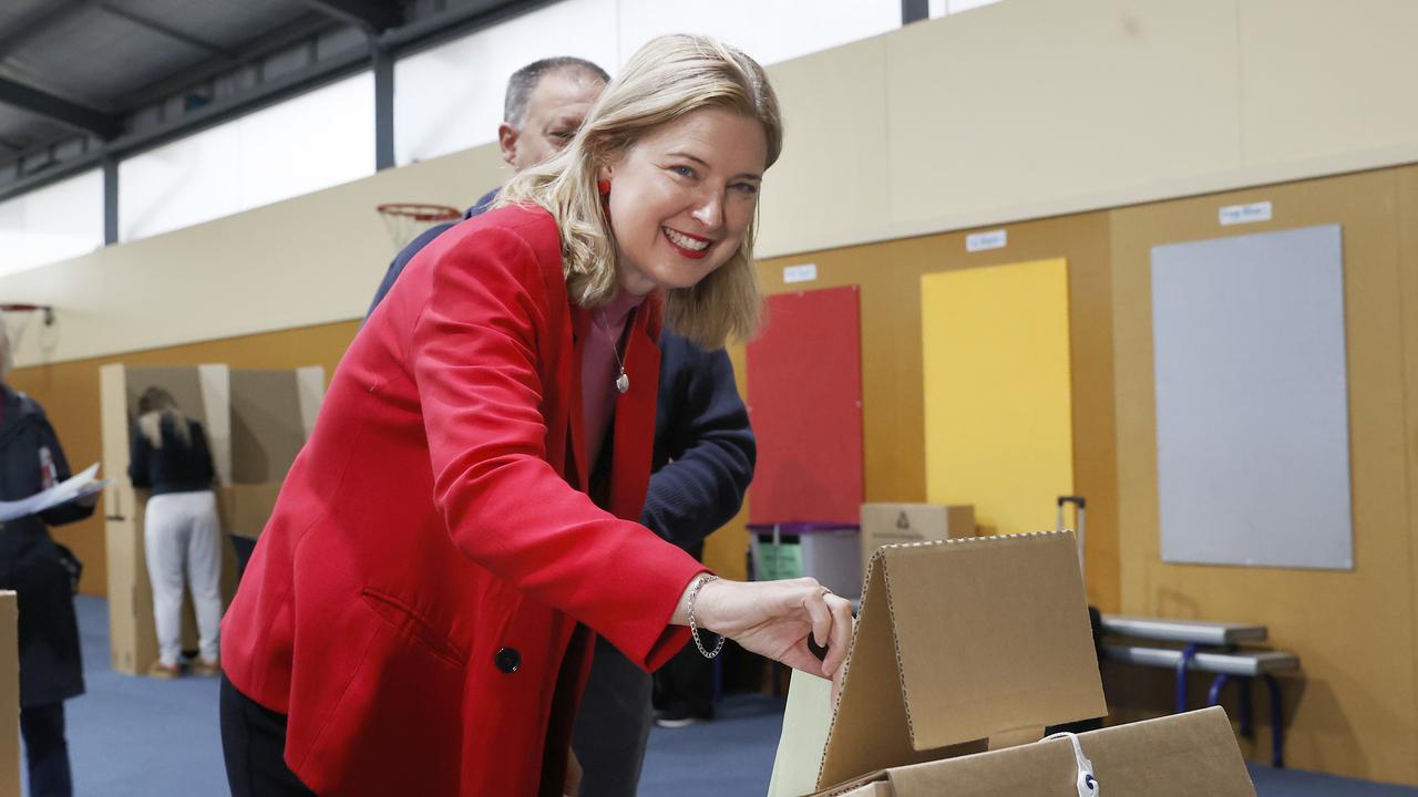 Minister Julie Collins member for Franklin votes at Lindisfarne Primary School booth. Picture: Nikki Davis-Jones